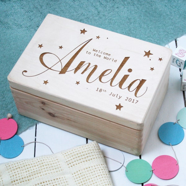 Personalised New Baby Memory Box | Toddler Keepsake Box | Laser Engraved Wooden Box | New Baby Gift Or Christening Gift | Worldwide Shipping