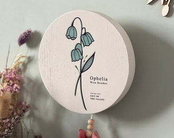 Personalised Birth Flower Musical Wall Hanging | Pull String Music Box | New Baby or Christening Gift | Worldwide Shipping