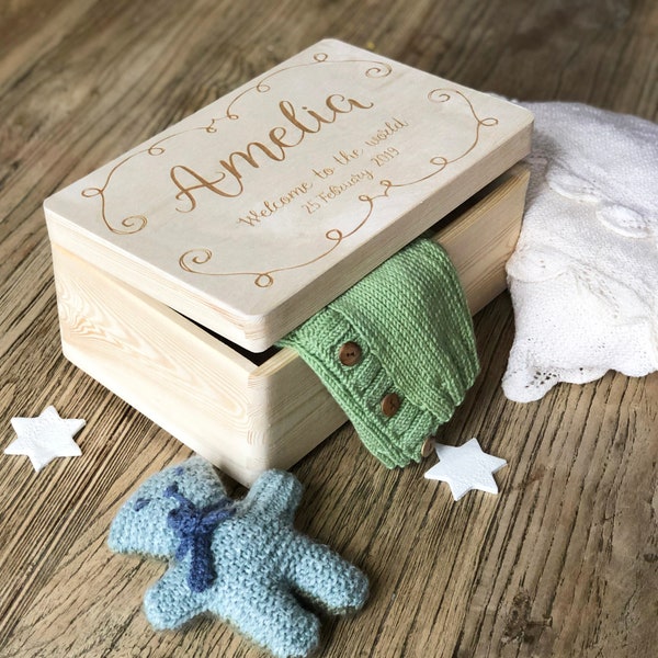 Personalised Baby Birth Box | Toddler Keepsake Box | Laser Engraved Wooden Box | New Baby Gift Or Christening Gift | Worldwide Shipping