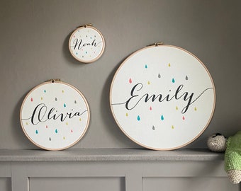 Personalised Baby Name Hoop | New Baby Gift | New Parent Gift | New Born | Fabric Hoop | Christening Present | Gifts under 20 | Wooden Hoop