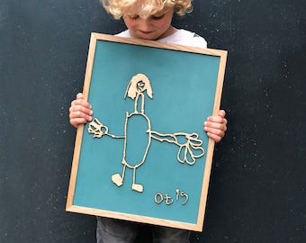 Maßgeschneiderte Kinderzeichnung Holzwandkunst | Handgezeichnet | Neues Elterngeschenk | Großeltern Geschenk | Geschenk für Sie | Personalisierte Kunst | Zeichnung