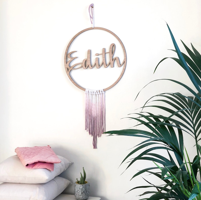 Wood and Macrame Name Dream Catcher Wooden Wall Hanging Etsy UK