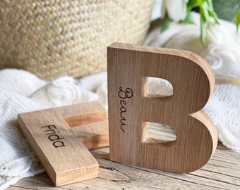 Oak Initial And Name Letter | New Baby Or Christening Gift | Laser Engraved | Baby Name sign | Wooden keepsake | Worldwide Shipping