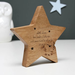 Solid Oak Wooden Star | Christening Gift | New Baby Gift | Naming Day | Worldwide Shipping | New Home Gift | Gifts under 15 | Laser Machine