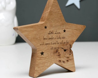 Solid Oak Wooden Star | Christening Gift | New Baby Gift | Naming Day | Worldwide Shipping | New Home Gift | Gifts under 15 | Laser Machine