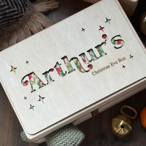 Hölzerne Name Stoff Andenken Heiligabend Box | Laser-Cut Holzkiste | Heiligabend Box | Internationaler Versand