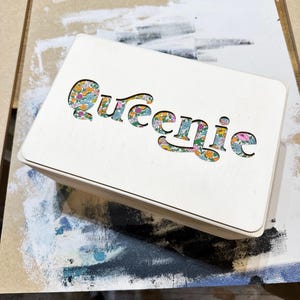 Wooden Name Fabric Keepsake Box | Laser Cut Peekaboo Wooden Box | New Baby Gift Or Christening Gift Or Christmas Eve Box | Int Shipping image 10