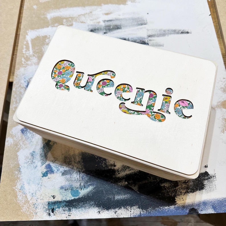 Wooden Name Fabric Keepsake Box | Laser Cut Peekaboo Wooden Box | New Baby Gift Or Christening Gift Or Christmas Eve Box | Int Shipping image 10
