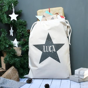 Sac de Noël personnalisé | Sac étoiles | Souvenir de Noël | Cadeaux pour les moins de 15 ans | Grand rangement pour jouets | Noël au poing | Sac du Père Noël | Sac des Fêtes