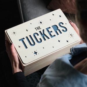 Wooden Family Name Keepsake Box  | Laser Cut Wooden Box |  Christmas Eve Box | Int Shipping