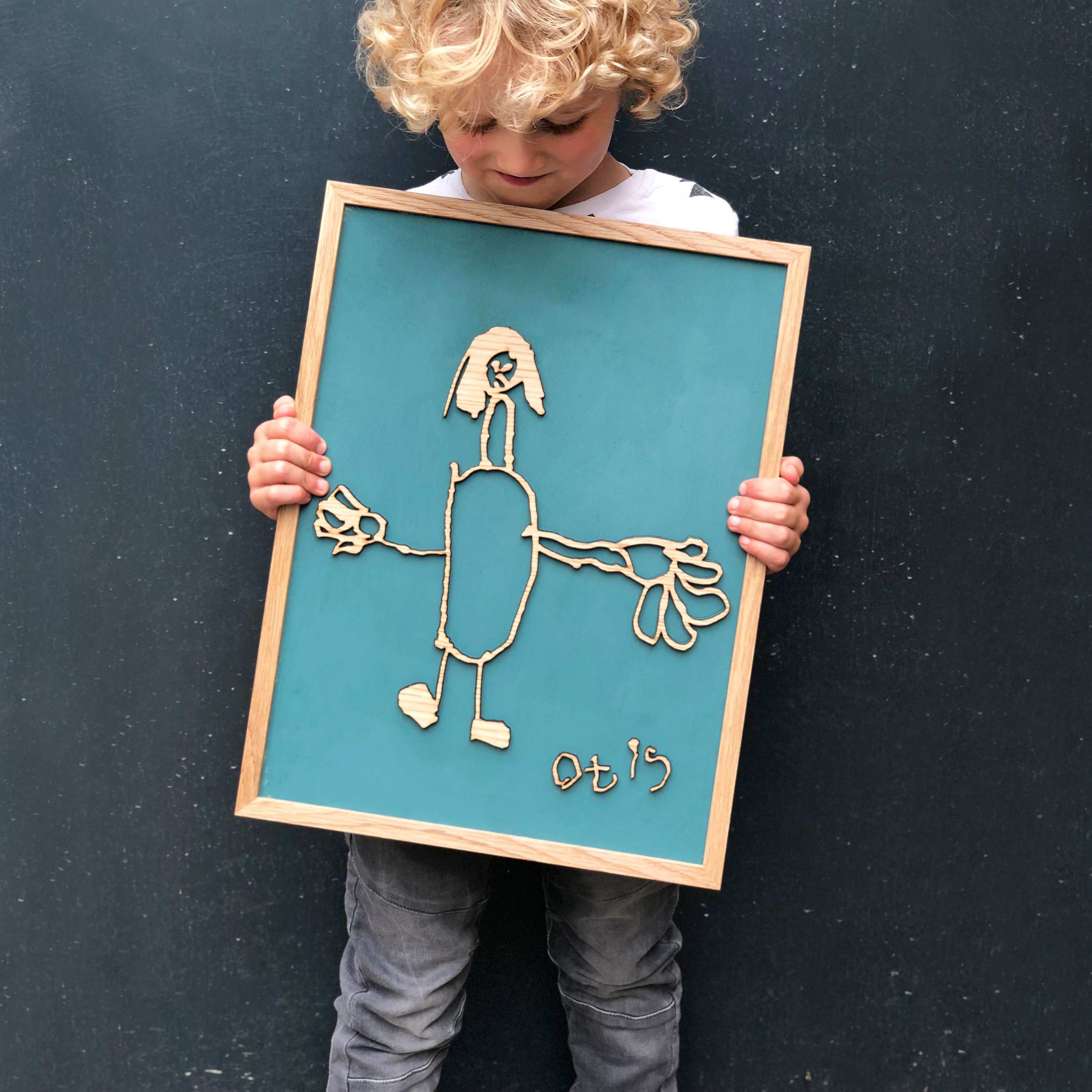 Enfants sur Mesure Dessinant L'art en Bois de Mur | Main Dessinée Nouveau Cadeau Parent Grand-Parent