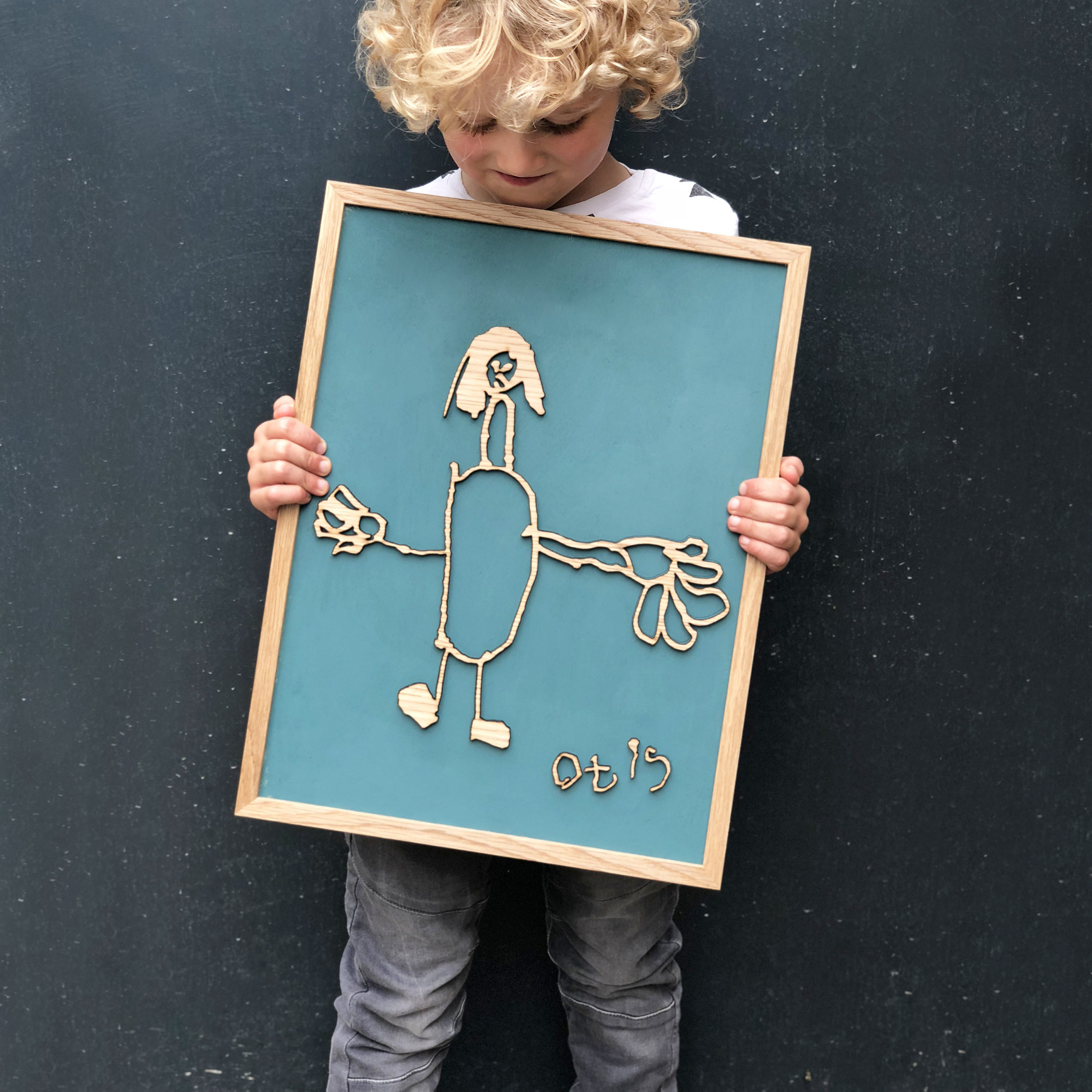 Enfants sur Mesure Dessinant L'art en Bois de Mur | Main Dessinée Nouveau Cadeau Parent Grand-Parent