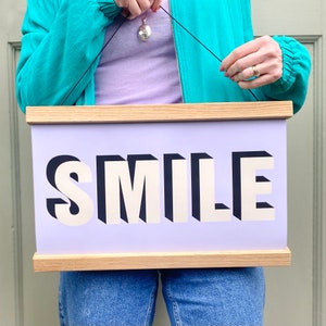 SMILE Hanging Poster Print In lilac
