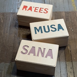 Wooden Name Keepsake Box | Toddler Keepsake Box | Laser Cut Wooden Box | New Baby Gift Or Christening Gift | Int Shipping image 3