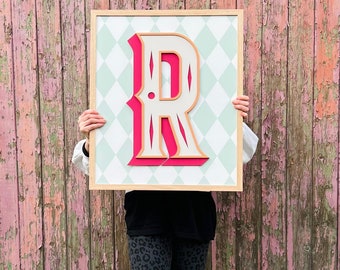 Wooden Harlequin Initial Sign