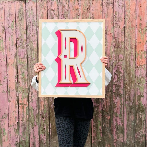 Wooden Harlequin Initial Sign