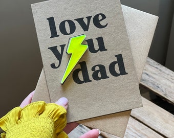 Love You Dad Lightening bolt Badge Card | flash badge | laser engraved badge | acrylic badge | dad badge