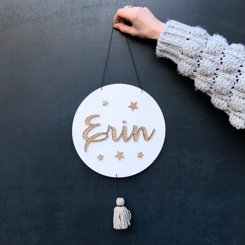 Personalised Wooden Name Sign With Wool Tassel New Baby or - Etsy UK