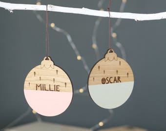 Gepersonaliseerde kerstnaam Kerstballen | Kerstversiering | Kerst aanwezig | Lasergesneden hout | Kerstboom | Kerstballen | 1e Xmas