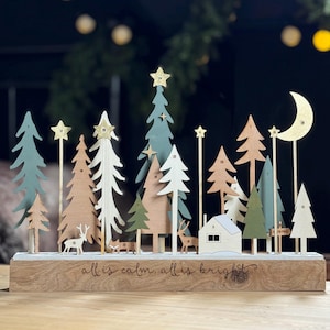 Winterwald Adventskalender Motiv aus Holz