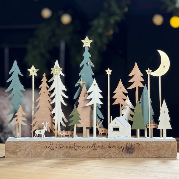 Winter Forest Wooden Advent Calendar Scene