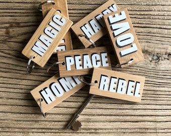 Oak 'One Word' Wooden Keyring