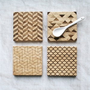 Geometric Coaster | Beautiful Solid Oak | New Home Gift | Anniversary Present | Laser Machined | Engraved Oak
