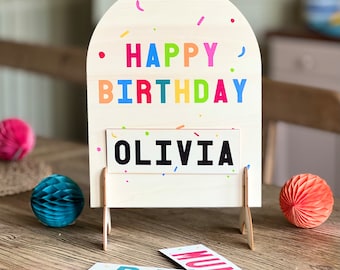 Freestanding Wooden Family Birthday Sign with interchangeable names