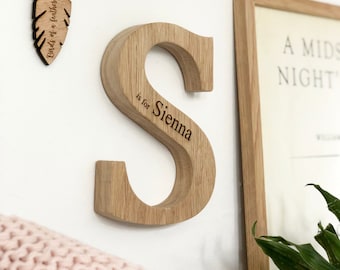 Personalised New Baby Raw Oak Wooden Letter | New Baby Or Christening Gift | Laser Engraved | Wooden keepsake | Worldwide Shipping