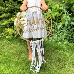 Personalised Christening Boho Hoop Wooden Wall hanging Naming Hanging Christening Decor Name Hoop Macrame Cord image 1