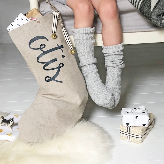 Personalised Name Linen Christmas Stocking | Keepsake Xmas Stocking | Personalised Holiday Gift | 1st Christmas Gift | Christmas Decorations