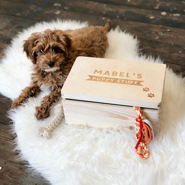 Personalised Dog Keepsake Box | Remembrance Box | Laser Engraved Wooden Box | First Pet Toy Box | New Puppy Box | Worldwide Shipping