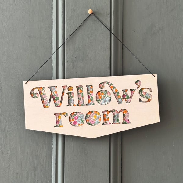 Liberty Print Name Wooden Flag / Personalised Ditsy Hanging Sign / Name Door Sign