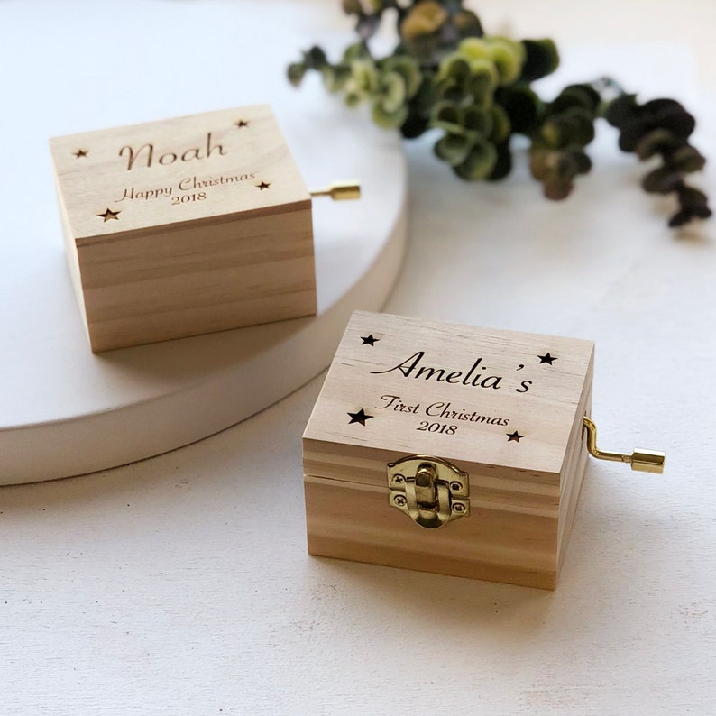 Personalised Hand Cranked Christmas Music Box New Baby Gift | Etsy