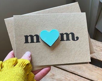 Mum Heart Badge Card | wooden badge | laser engraved badge | oak badge | mummy cool badge