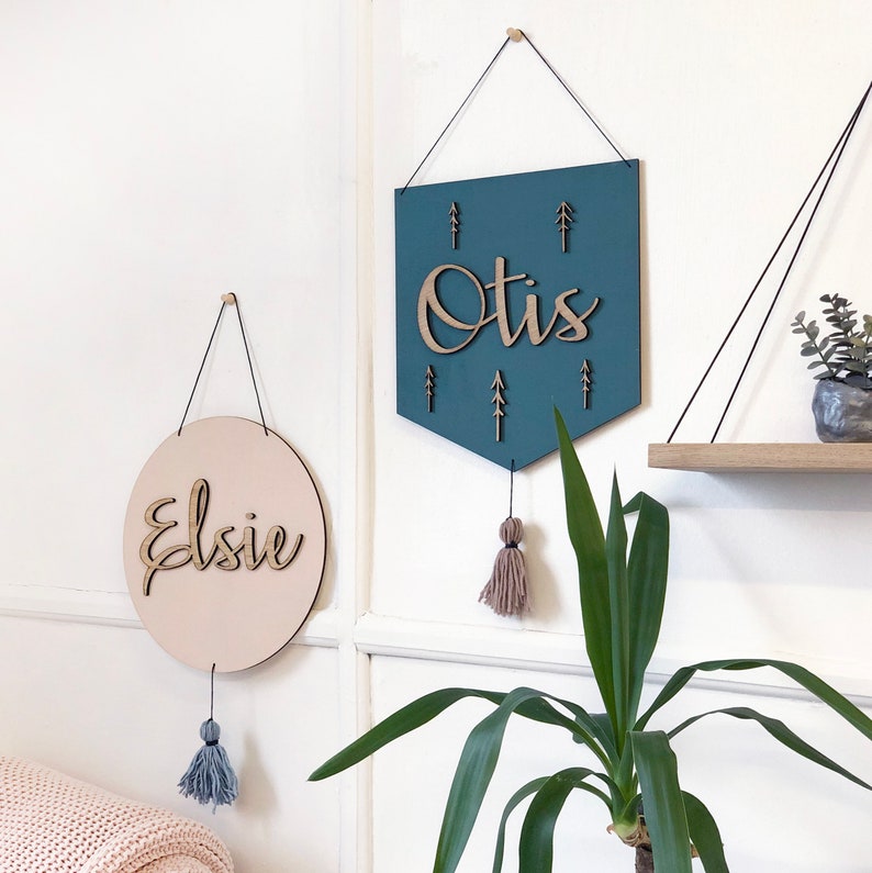 Personalised Wooden Name Sign With Wool Tassel New Baby or - Etsy UK