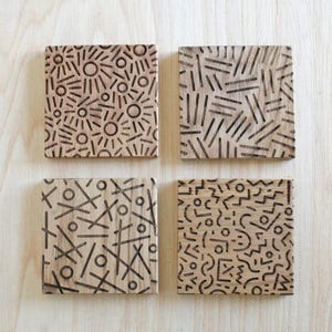 Memphis Oak Coasters| Beautiful Solid Oak | New Home Gift | 5 year | Anniversary Present | Laser Machined | Engraved Oak