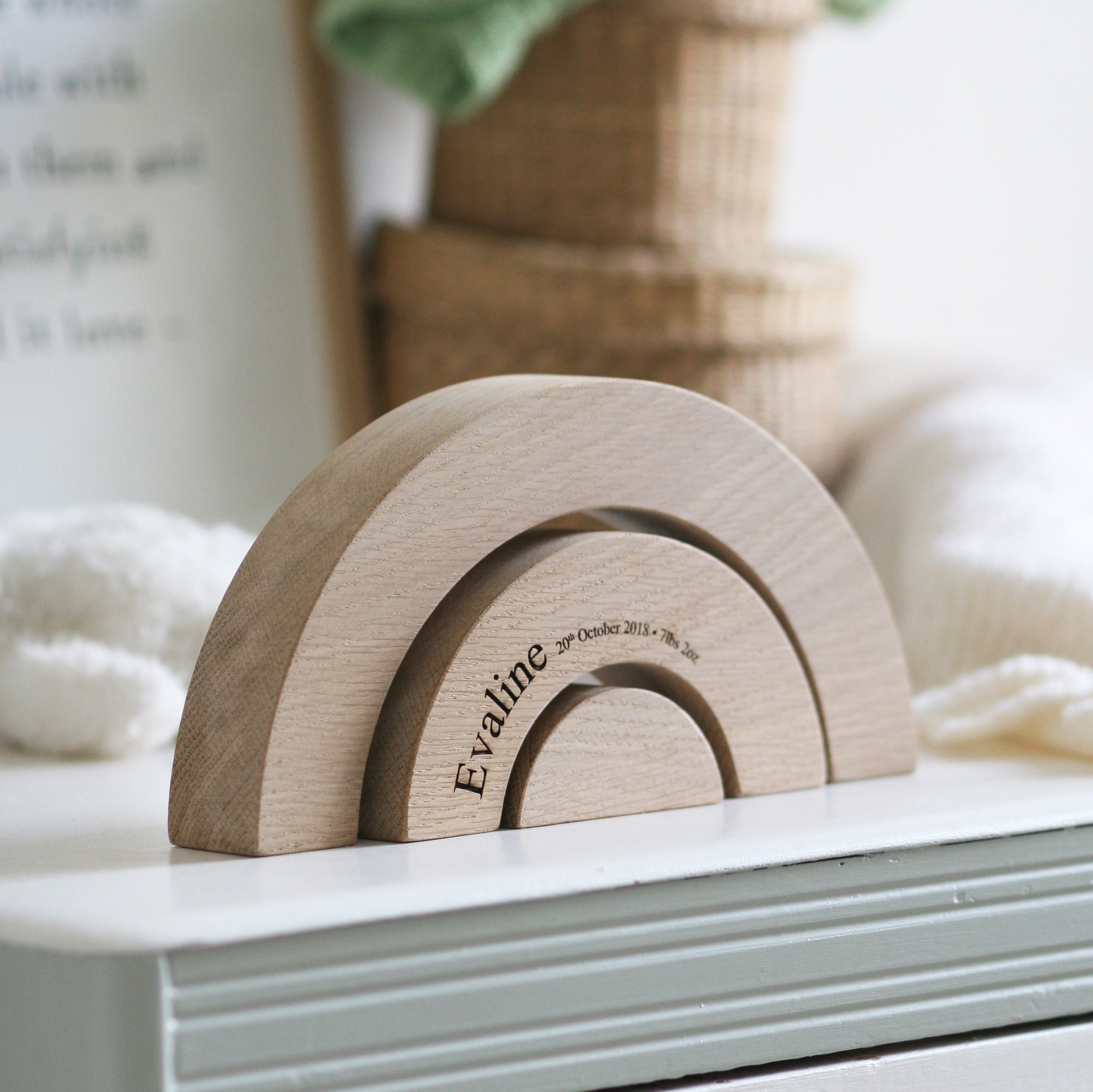 Arc-En-Ciel Personnalisé d'empilage en Bois | Nouveau Bébé ou Cadeau de Baptême Décor Pépinière Souv