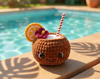 Patrón de amigurumi en PDF | Peluche de ganchillo "Cóctel de Coco Piña Paradise" | Decoración tropical de verano | Descarga instantánea