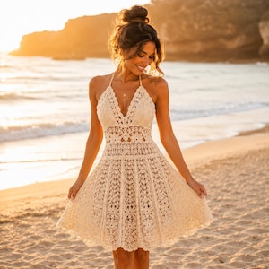 Crochet Dress Pattern PDF | Boho Halter Lace Dress | Beginner Friendly | XS-XL | Instant Download