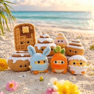 Crochet Easter Pattern PDF | Waffle Cinnamon Roll Chick Bundle | Kawaii Amigurumi Breakfast Set | Instant Download
