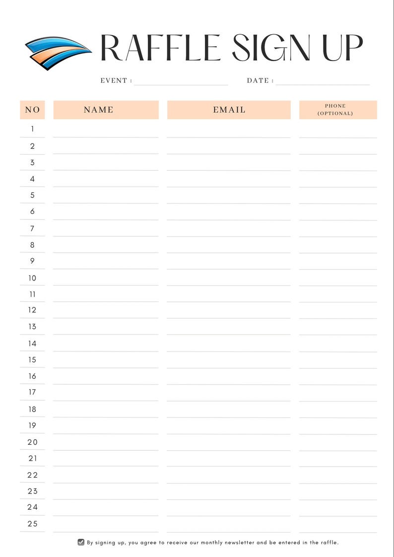 Registration For Raffle Raffle Sign up Sheet Printable – Editable Canva Template, Event ...