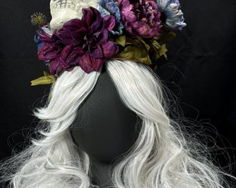 Tocado "Adiós, amante", corona gótica de calavera, corona romántica oscura, tocado gótico victoriano, corona de bruja, tocado de calavera floral de fantasía