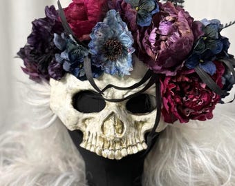 Masker Midnight Bloom – Gothic bloemenmasker schedel – Dark Fantasy maskerademasker – Halloween-cosplaykostuummasker