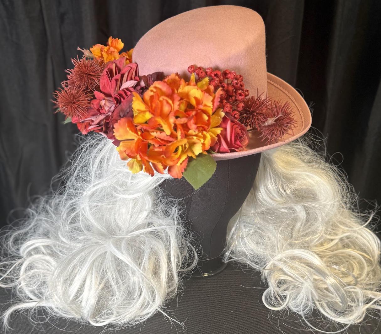 Thankful Thistle Harvest Rose Top Hat - Floral Top Hat, Rose Gold Hat, Autumn Headpiece, Cottagecore Hat, Ren Faire, Festival Wear
