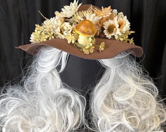Daisy Chain Woodland Boho Hat – Mushroom Hat, Cottagecore Hat, Fairy Garden Hat, Floral Wide Brim Hat, Festival Hat