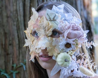 The Soft Season of Autumn Mask – Woodland Fall Leaf Mask – Forest Meadow Fae Masquerade – Renaissance Faire LARP Costume Mask