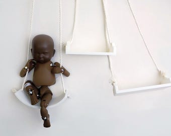 Altalena per fotografia di neonati (curva o dritta) con cordino in macramè / Accessorio fotografico