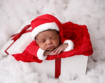 Holiday Gift Box Photo Prop with Interchangeable Ribbon Colors For Newborn Photography