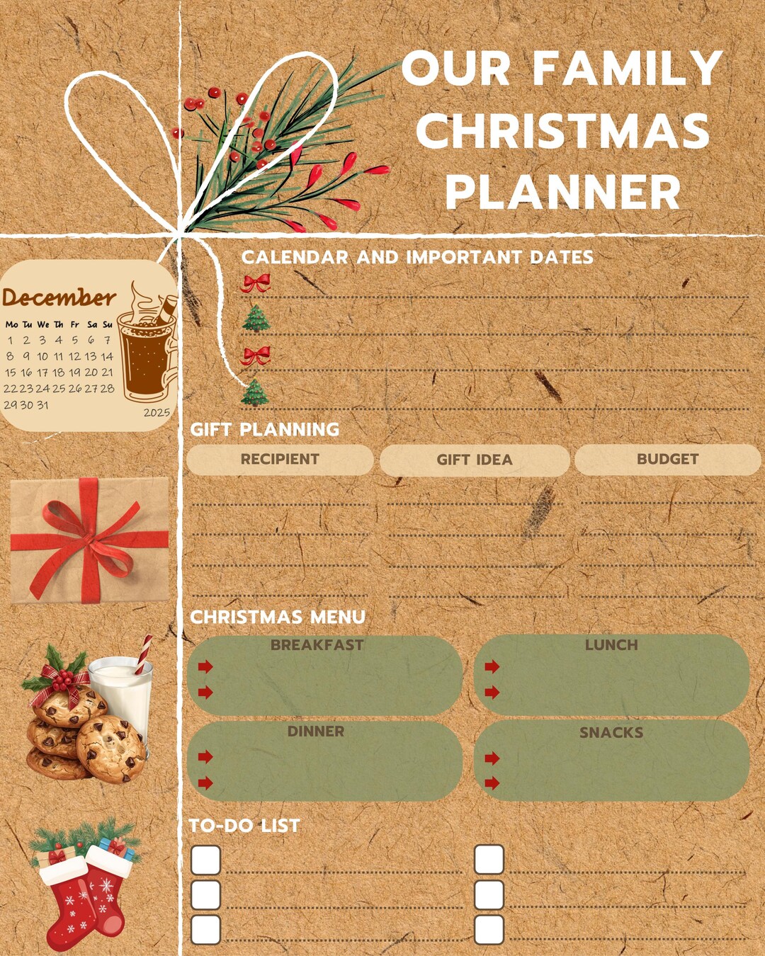 Family Christmas Planner | Printable Holiday Organizer (digital ...